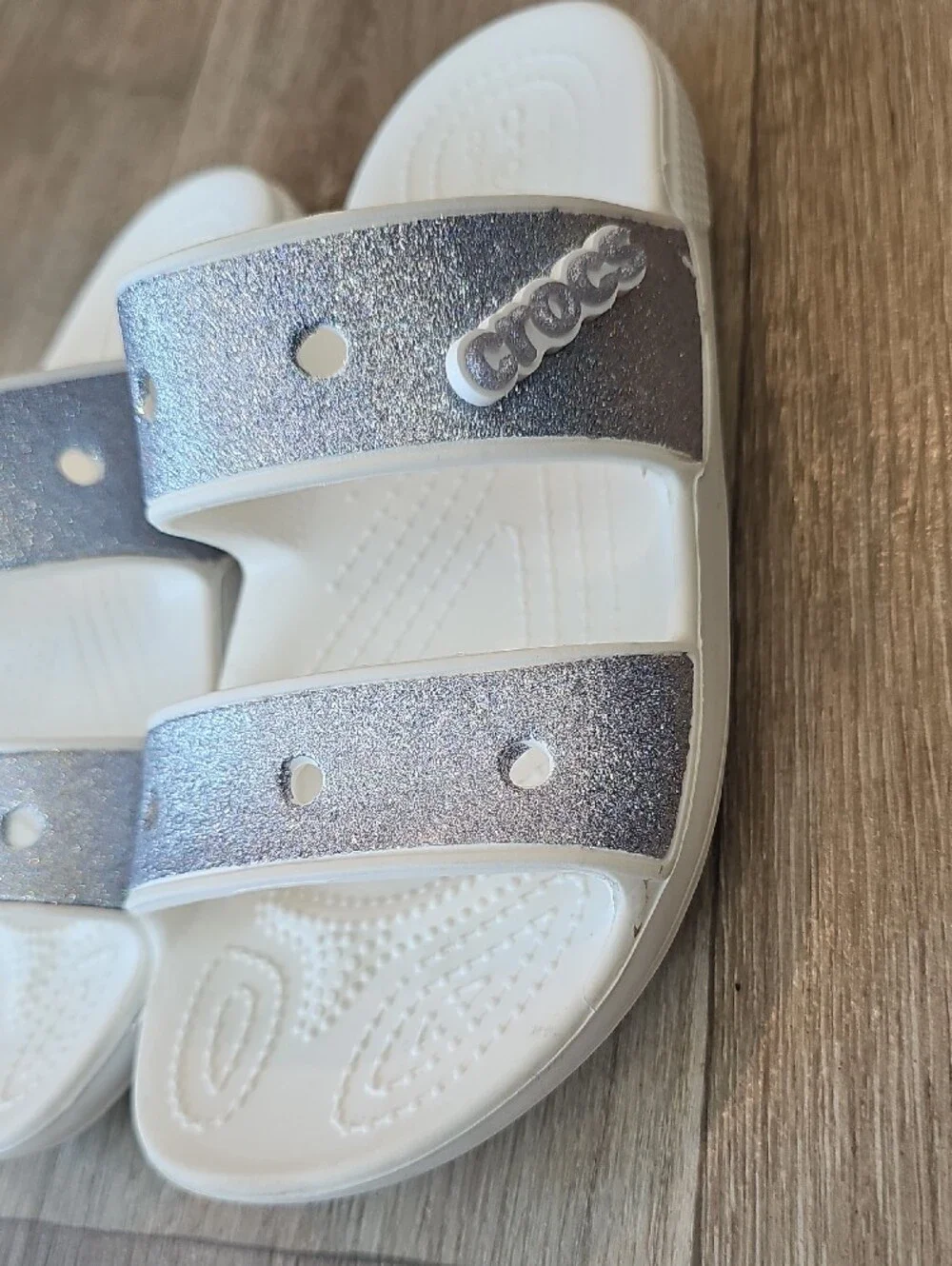 CROCS Kids' Older Girl Size 6 Glitter Double-Strap Slide Sandals.